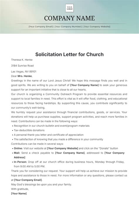 sample solicitation letter for church project|24 Free Solicitation Letter Templates – (Format & Examples).